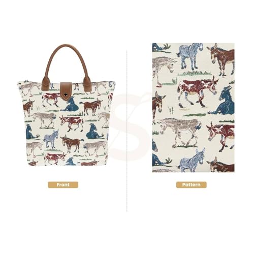 Signare Tapestry Foldable Tote Bag Reusable Shopping Bag Grocery Bag - color: Happy Donkey