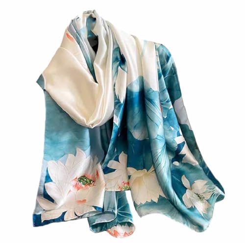 Xyueanlo Scarfs for Women Lightweight Scarves Fashion Print Floral Pattern Head Scarf Wraps Shawls - color: Flower White Blue