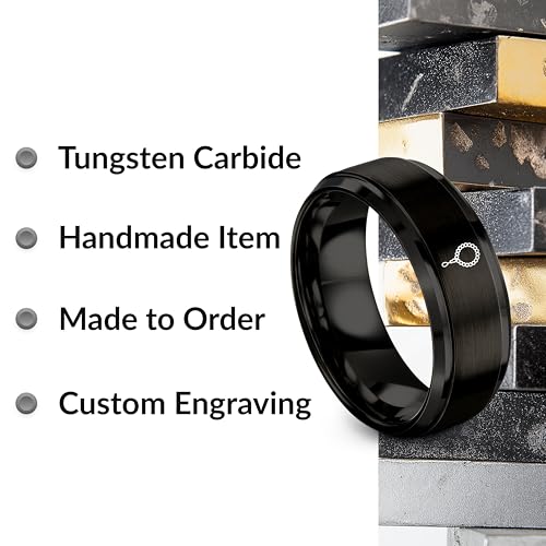 Tasbih Prayer Beads Ring - Gift for Muslim - Tungsten Carbide - Band - Black Yellow Gold Silver - Flat Dome Bevel - Men Women - Personalized Custom Engraving - 8mm - Anniversary Engagement Wedding - color: 06 - Black Tungsten