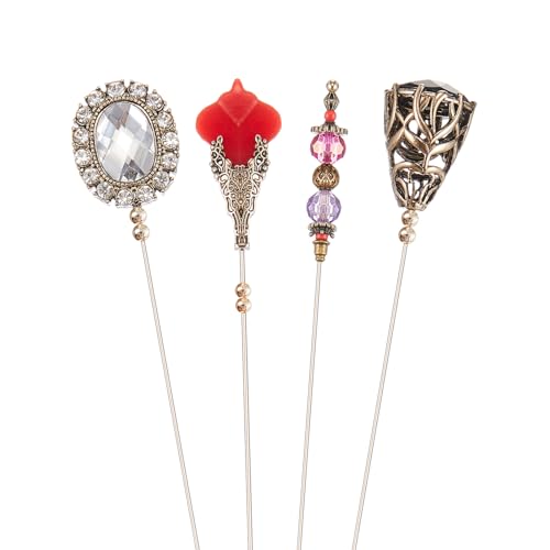 Norme 4 Pcs Long Elegant Retro Hat Pins for Women Decorative Pins Brooches for Hats Suits Scarves Jewelry Accessories Gifts - style: Vintage