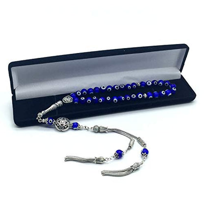 Design - New Long & Stylist Tassels Worry Beads - Prayer Beads (8 mm-33 Beads) Tesbih-Tasbih-Tasbeeh-Misbaha-Subha-Sebha-Sibha-Rosary (Evil Eye - Twin Tassel) - color: Evil Eye - Twin Tassel