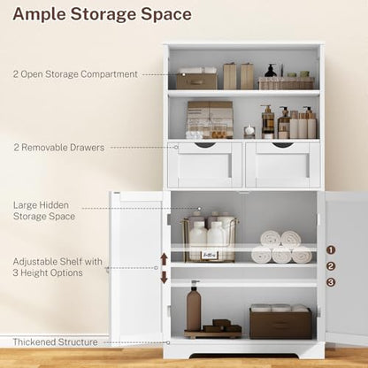 Iwell Tall Bathroom Cabinet, Storage Cabinet with Adjustable Shelves, Bathroom Storage Cabinet for Living Room, Dining Room, Entryway, White - color: White, 2 Drawers