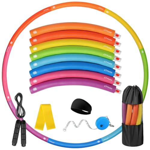 Phobby Weighted Exercise Hoop for Adults, Adjustable Fitness Hoop | 8 Detachable Hoop Sections with Jump Rope & Storage Bag, Home Gym Workout - style: Pro 2.8lb