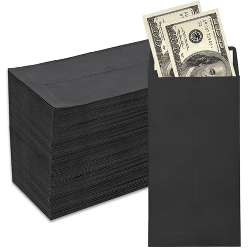 Cash Envelopes - 100 Packs, 3.5x6.5 Inches, Black, Colored, Suitable for Budgets, Checks, Coins, Jewelry, Small Items - color: Black-100