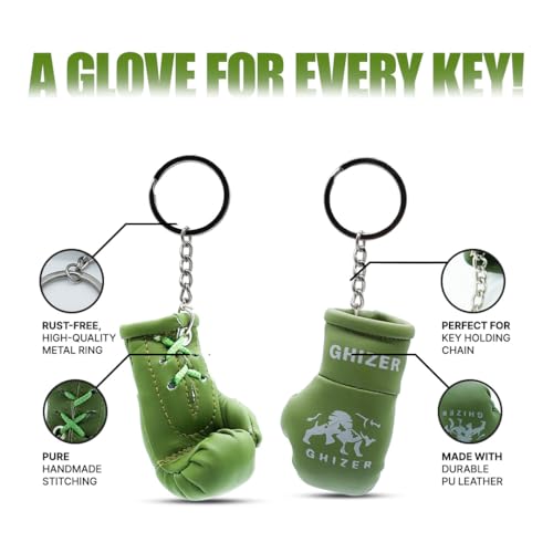 Mini Boxing Gloves Keychain (1 pcs) Premium PU Leather, Sports Lover Gift, Bag Accessory, Car Hanging for Men & Women - color: Army Green