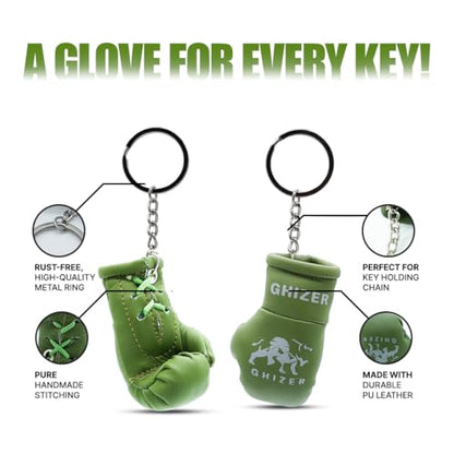 Mini Boxing Gloves Keychain (1 pcs) Premium PU Leather, Sports Lover Gift, Bag Accessory, Car Hanging for Men & Women - color: Army Green