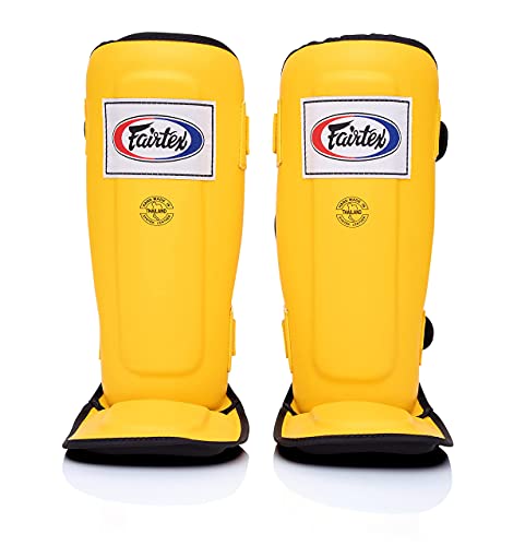 Fairtex SP3 Lightweight Shin Guards, Muay Thai MMA Avoid Shin Splints Gear | Featherweight synthetic shell with high-density padding. Articulated lower-leg armor enhances mobility and leg protection - color: Yellow, size: Large