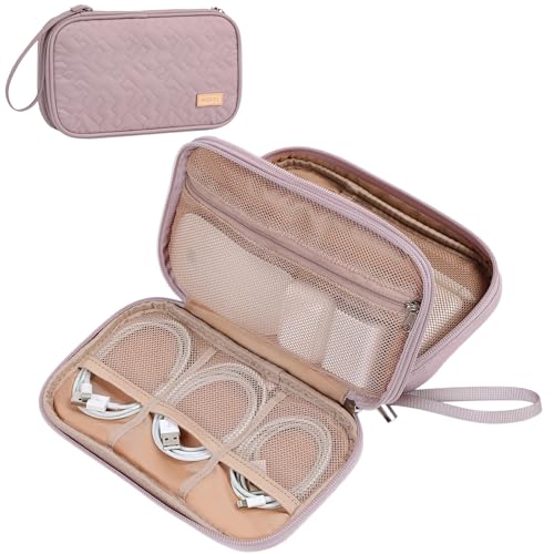 NISHEL Electronics Travel Organizer Cord Case, Charger Cable Tech Bag - color: Peach Pink, size: Medium