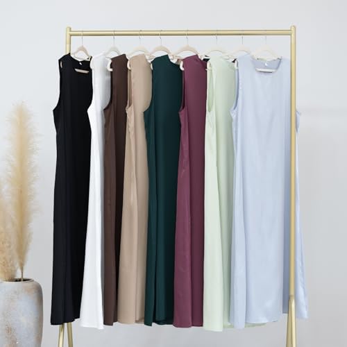 Ramadan Eid Prayer Abaya Dress for Women Muslim Islam Turkey Satin Sleeveless Slip Inner Under Loose Long Dress - color: Coffee, size: X-Large