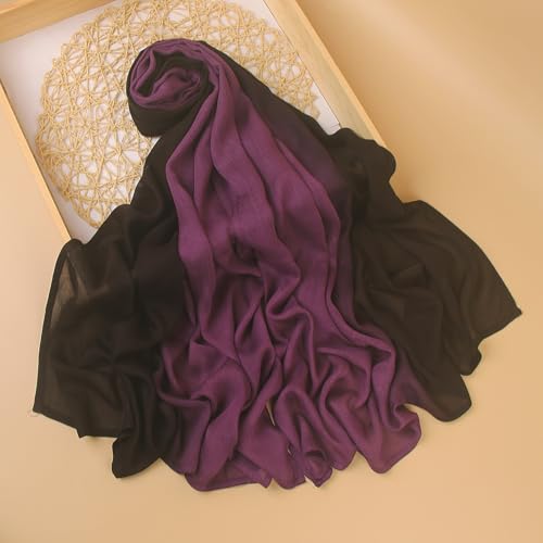 Gradient Dual Color Scarf，Elegant Ombre Headwraps Hijab, Modal Cotton Feel Lightweight Sunscreen Shawls for Women - color: 10#blackpurple