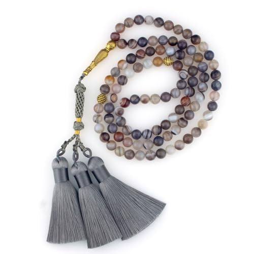 Muslims Islamic Dhikr Tasbeeh Tasbih Prayer Beads, 99 Agate Beads with Tassel