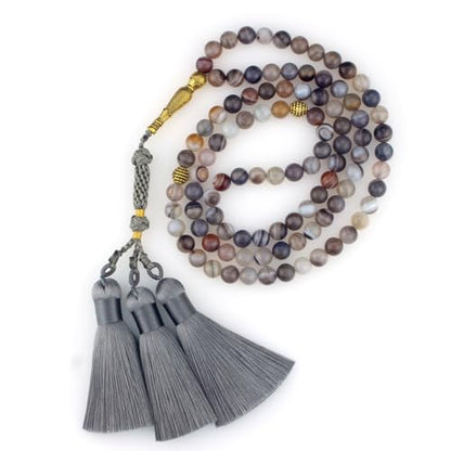 Muslims Islamic Dhikr Tasbeeh Tasbih Prayer Beads, 99 Agate Beads with Tassel