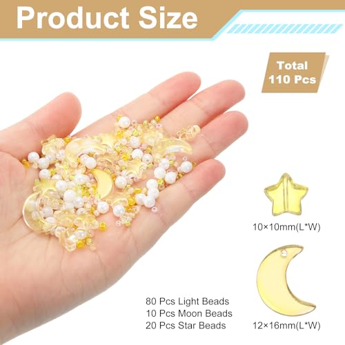 uxcell 110Pcs Star Moon Beads, Star Moon Acrylic Pearl Beads Crystal Glass Spacer Bead for DIY Making Jewelry Bracelets Craft, Yellow - color: Yellow