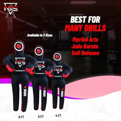 MMA Grappling Dummy Brazilian JIU Jitsu BJJ Punching Bag for Self Defense Wrestling Judo Karate Boxing Throwing Submission Standing Position - UNFILLED - color: Black Red, size: 4FT / 47"