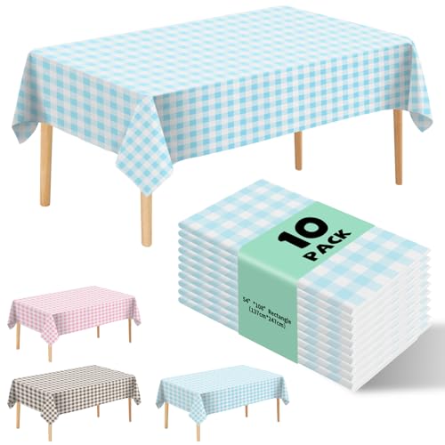 10 Pack Premium Disposable Plastic Tablecloth 54" X 108" Rectangle Table Cover for Birthdays Weddings Christmas Anniversary Buffet Table (Blue Checkered, 54" X 108" Rectangle) - color: Blue Checkered, size: 54" X 108" Rectangle