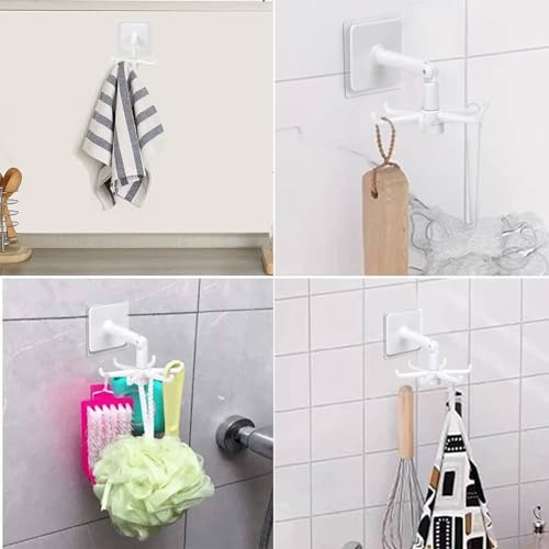 YeeBeny 360 Degrees Rotating Folding Hook Self-Adhesive 180 Degrees | Self Adhesive Utensil Rail With Hooks For Baby & Bottle Brush Holder - color: White