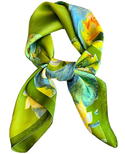 Dailyacc Hair Bandanas Scarf For Women Lightweight Fashion Neck Silk Satin Head Scarves For Sleeping Handbags Scarf - color: 23-green Flowers/27.5*27.5in