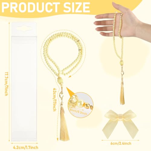 24 Sets Muslim Prayer Beads Gifts Bulk Islamic Eid Party Favors with Bows Box 99 Beads Islamic Prayer Tasbih Rosary Jewelry Moslem Misbaha Tasbeeh Bracelet for Ramadan Hajj Religious Wedding(Yellow)