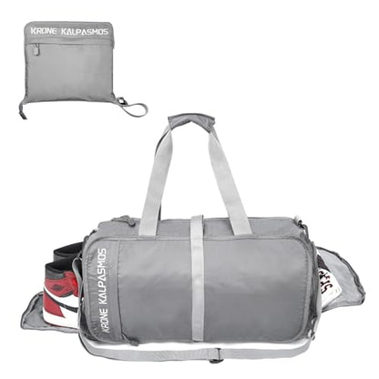 Gym Bag with Shoe Compartment – Packable Duffle Bag, Small Gym Bag for Women and Men, Foldable Waterproof Sports Duffel for Travel, Workout, and Sneakers, Grey - size: Grey