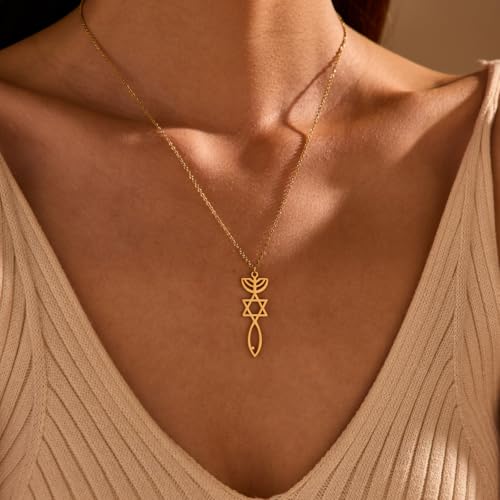 Stainless Steel Jewish Jewelry - Star of David/Hamsa Hand/Menorah/Israel Map Pendant – Israel Necklace for Women & Men - Religious Gifts for Hanukkah, Bar Mitzvah include a Gift Box - color: Gold-Messianic Seal Necklace