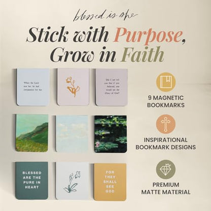 Magnetic Bookmarks Pure in Heart 9Pcs - Christian Magnetic Bookmarks for Women, Inspirational Page Markers for Bible and Books, Religious Christian Bookmark, Catholic Magnet Bookmark for Reading
