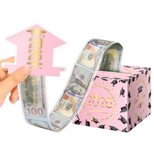ysmile 2026 Graduation Money Box for Cash Gift, Congrats Grad Surprise Cash Pull Out Box Money Holder for Boy Girl - Pink Gold - color: Pink Money Box (Pack of 1)