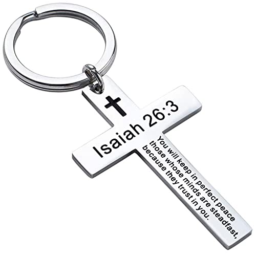 Ldurian Bible Verse Keychain Christian Cross Keychain for Women, Cross Key Chain for Men Religious Scripture - style: Isaiah 26:3