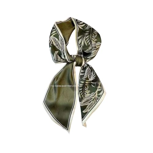 Silk Feeling Head Scarf Fashion Satin Hair Scarf Square Long Scarves for Women Gifts - color: 02 Green Plant Leaf /5.12 X 59 Inch