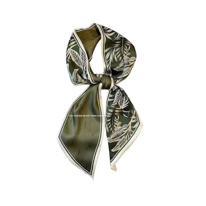Silk Feeling Head Scarf Fashion Satin Hair Scarf Square Long Scarves for Women Gifts - color: 02 Green Plant Leaf /5.12 X 59 Inch