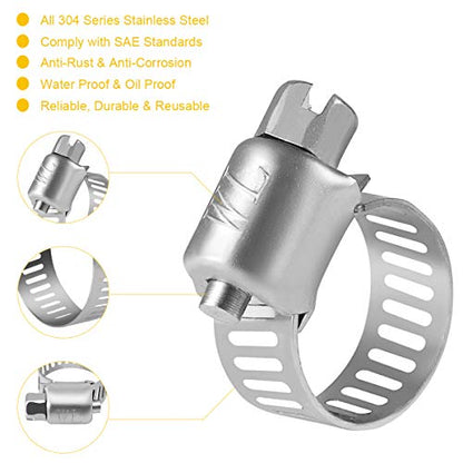 Winlong 1/2'' Stainless Steel Hose Clamps - 24PK Size 4 Small Worm Gear Drive Hose Clamps Clamping Range 1/4 Inch to 5/8 Inch (6mm-16mm) for Automotive Plumbing, 1/4'' Clamps, 1/2'' Clamps - size: Mini#4 (1/4" ~ 5/8") 24PK