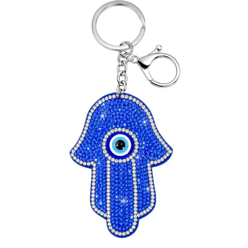 Popfizzy Rhinestone Accessories for Women - Car Keys Keychain Charm, Purse Charms - color: Evil Eye Hamsa (Silver)