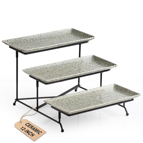LAUCHUH 3 Tier Serving Tray, Porcelain Serving Platters and Trays for Party - color: Speckled Gray, size: 12 Inch