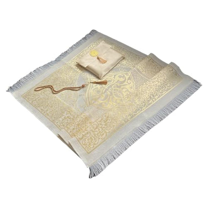 Muslim Prayer Rug and Beads with Elegant Slub Fabric Bag | Janamaz | Sajadah | Soft Islamic Prayer Rug | Islamic & Mawlid Gifts | Prayer Carpet Mat, Taffeta Fabric (Gold, 8 Sets) - color: Gold, size: 8 Sets