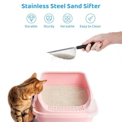 Litter Box Scoop for Sand Bedding, Metal Sand Shovel Sifter, 4-Pack Stainless Steel Sand Shovels Sifters, Fine Mesh Sifting Shovels, Reptile Substrate Sand Shovel Sifter