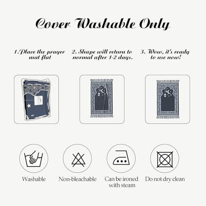Muslim Prayer Mat 2-in-1 Travel Rug with Removable Washable Cover, Thick Foam Janamaz Sajadah, Minimalist Star & Moon Islamic Design, Non-Slip, 31.5"x47.2" | 2-in-1 Travel Rug, Removable Machine Washable Cover, Thick Foam Janamaz Sajadah, Minimalist Star