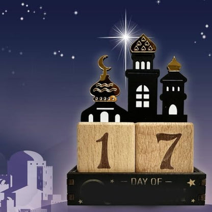 Ramadan Advent Calendar Wooden Block Countdown Calendar, Table Decorations for Home Muslim Islamic Eid Mubarak Decor, Ramadan Gift for Family