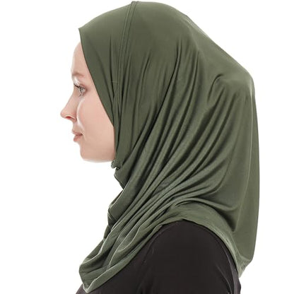 Plain Ready To Wear Amira Hijab for Women - Muslim Instant Amira Jersey Scarf – Soft Muslim One Piece Instant Hijab Headscarf - color: Khaki