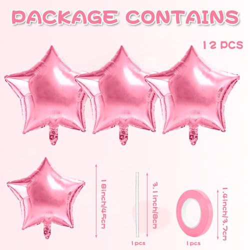 Pink Balloons Star Balloons Pink Foil Balloon Set Mylar Helium Metallic 12pcs 18 Inch Birthday Decorations Room Decor 2026 Party Decorations Baby Shower Anniversary Wedding - style: Pink