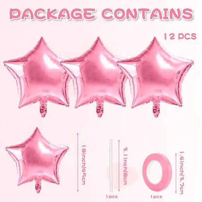 Pink Balloons Star Balloons Pink Foil Balloon Set Mylar Helium Metallic 12pcs 18 Inch Birthday Decorations Room Decor 2026 Party Decorations Baby Shower Anniversary Wedding - style: Pink