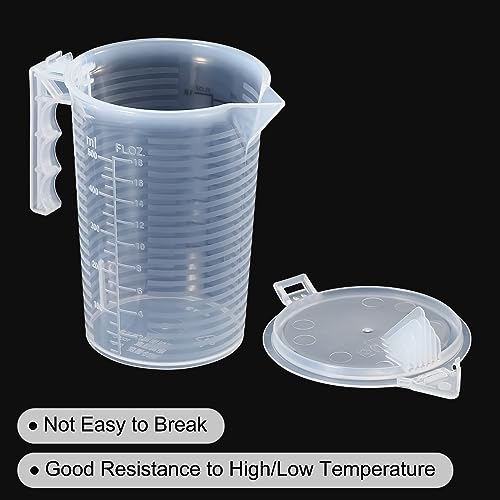 PATIKIL Graduated Beaker, 500ml PP Plastic Liquid Measuring Cup Double Sided Black Graduations with Handle Lid and Spout for Lab Kitchen Home - size: 500ml