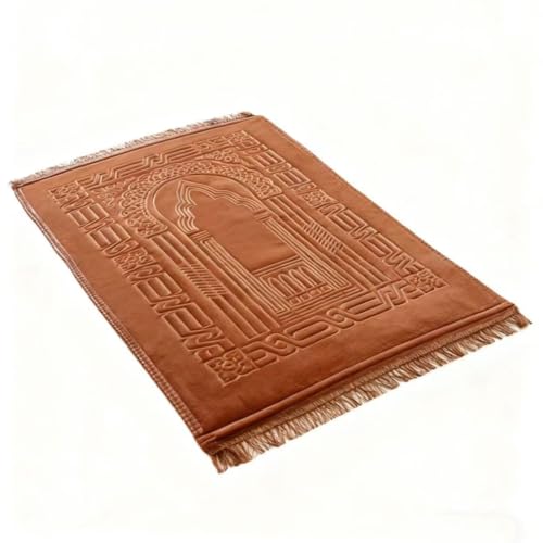 JE JOUE Luxury Islamic Prayer Mat with Tasbih Beads - Extra Thick Large Padded Sajadah for Men, Women & Kids, Soft Non-Slip Muslim Prayer Rug for Eid, Ramadan, Travel(31 "x 47",Brown) - color: Brown