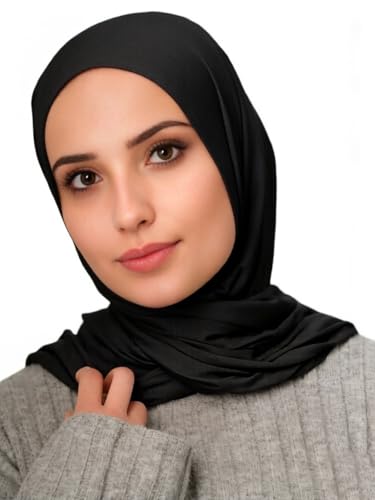 Harewom Polyester Hijab Lightweight Solid Head Wrap Scarf for Women Daily - color: Black