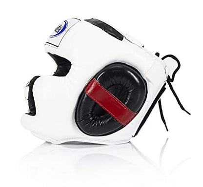 Fairtex Muay Thai & Boxing Headgear | Protective Sparring Head Guard with Adjustable Straps, Multi-Layer Padding, Enhanced Vision & Coverage - color: HG10 White Lace-up, size: Medium