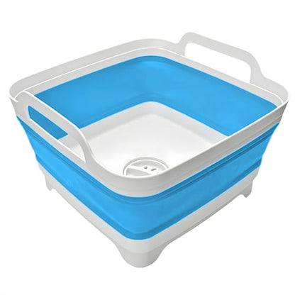 Collapsible Wash Basin 9L, Foldable Dish Tub with Drain Plug, Portable Collapsible Dish Basin, Camping Sink for Washing Dishes, Laundry & Kitchen Use (Blue) - color: Blue - Set of 1