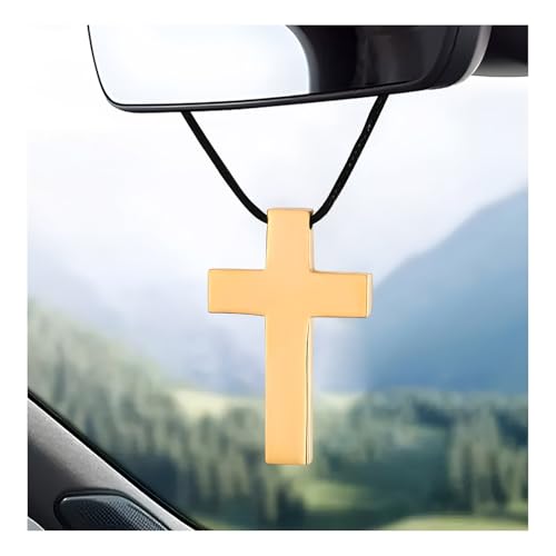 Wevdn Cross Hanging Ornaments for Car Rear View Mirror, Premium Alloy Waterproof Cross Car Hanging Ornament, Simple Cross Pendant Rear View Mirror Accessories for Car Truck Home Decor (Golden) - color: Golden