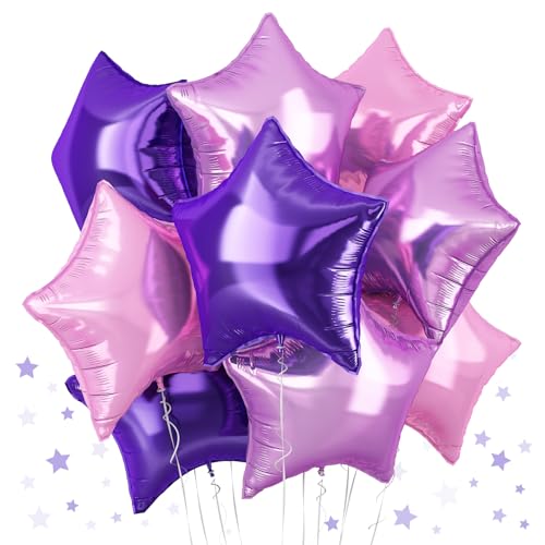 TAOYE Purple Pink Stars Foil Balloons, 18 Inch Lavender Purple Pink Stars Helium Balloons Dark Purple Light Purple Pentagram Foil Balloons for Girls Birthday Wedding Butterfly Theme Party - color: Purple and Pink
