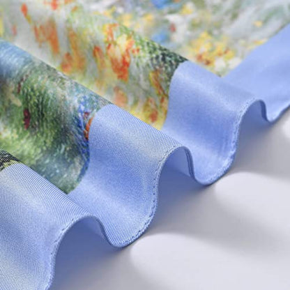 100% Mulberry Silk Scarf-Printed or Solid Color 35” Square Large Silk Hair Head Wrap Scarf With Gift Box Package - color: Angel Among the Flowers