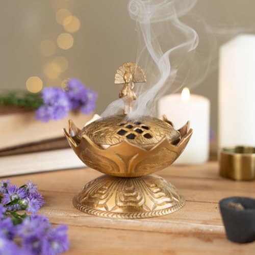 RITUALISTIC Lotus Brass Loban Burner (Gold) | Dhoop Holder and Candle Light | Incense Burner | Dhoop Dani | Pooja Items | Dhoop Batti Stand | Sambrani Holder | Pooja Room Decor - color: Lotus Loban Burner