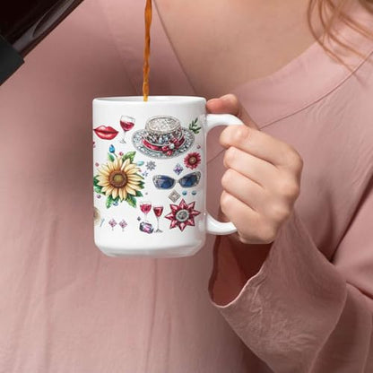 Customized Name White Coffee Mug, Personalized Women's Day Ceramic Cup, Sparkling Hat With Sunflowers And Butterflies Mug, Custom Full Wrap Mug 11oz 15oz, Gift For Women On Holiday - color: XUA-1124-3662-Women's Day Mug