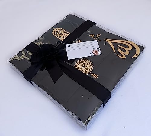 SAIKA Muslim Prayer Rug, 7 in One Gift Set, Prayer Mat Surah Book, Tasbeeh, Scarf, Surah Case, Bookmark, Car Mirror Hanger, Prayer Beads,Islamic Gift for Umrah, Hajj, Wedding, Janamaz (Black) - color: Black